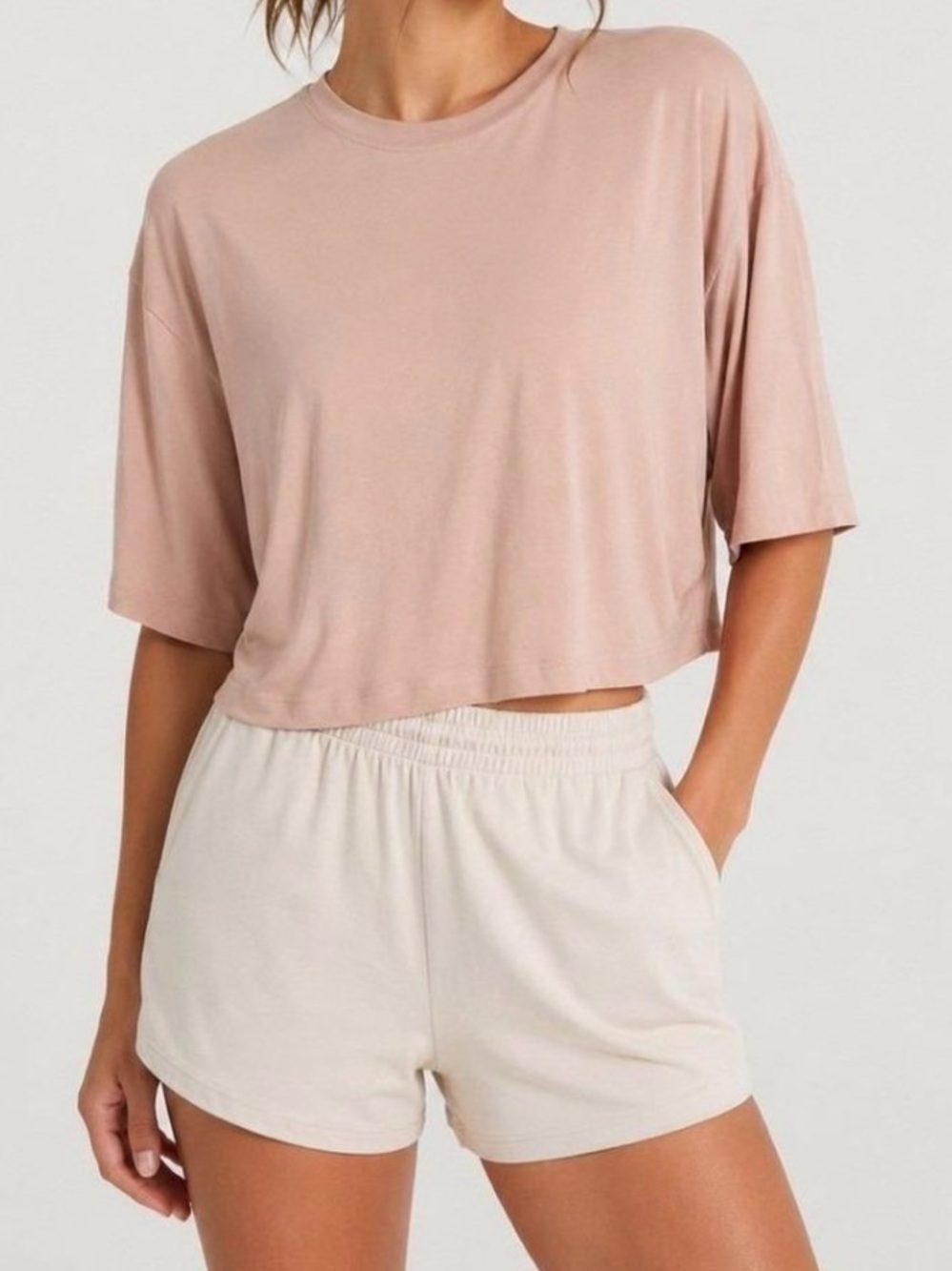 NWT Lululemon Modal Relaxed Fit Cropped Short Sleeve- Light Blush